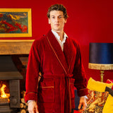 Howard Luxury Cotton Short Velvet Robe in Burgundy