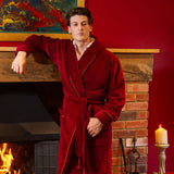 Donington Luxury Cotton Long Velvet Robe in Burgundy