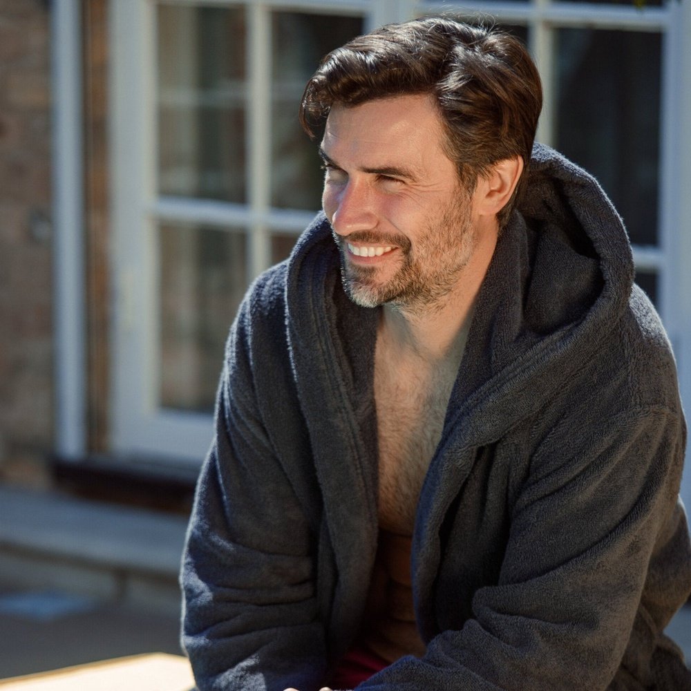Dark grey hooded online dressing gown